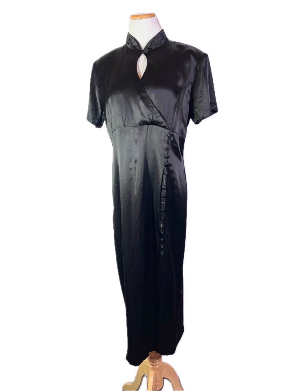 Vintage Jaclyn Hart Size 12 Liquid Satin Short Sleeve Dress Asian Inspired
